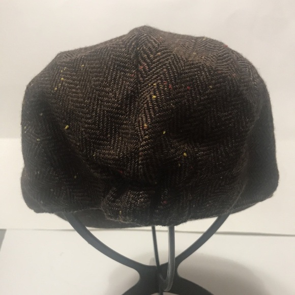 Flat Top Cap Newsboy Tweed Herringbone Brown Hat Rails Unisex - Picture 6 of 12